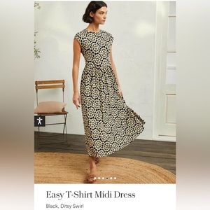 Boden Easy Tshirt Midi Dress - Ditsy Swirl - Black, Yellow & White 🌼 w/ pockets